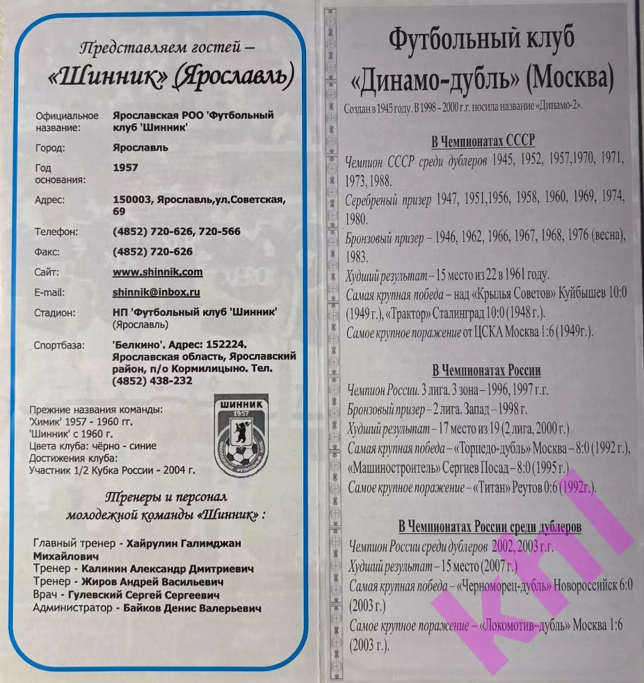 Динамо Москва - Шинник Ярославль 19 сентября 2008 молодёжка 1