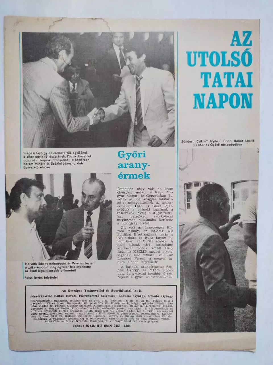 Обложка журнала Кепеш спорт Венгрия № 24 за 1982 год 1