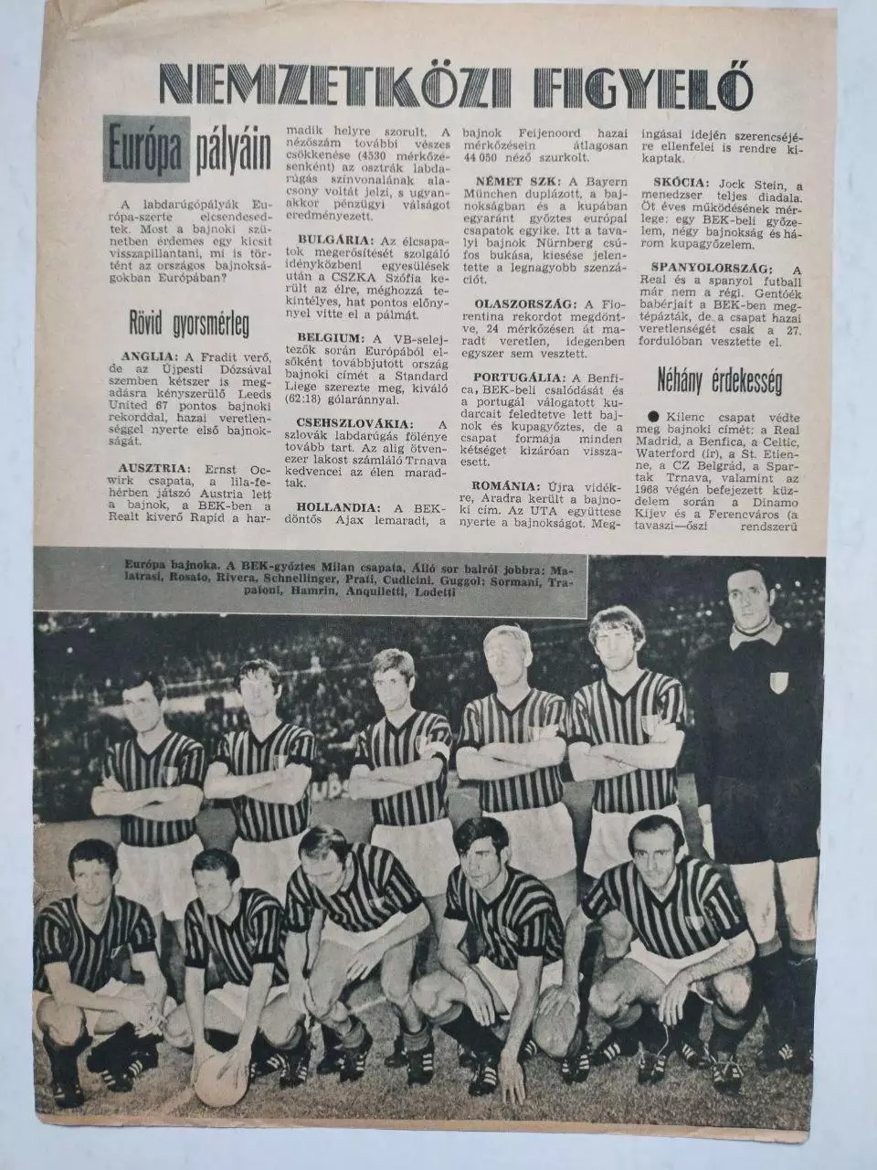 Из журнала LABDARUGAS футбольная команда Милан КЕЧ в сезоне 1968/1969 г.