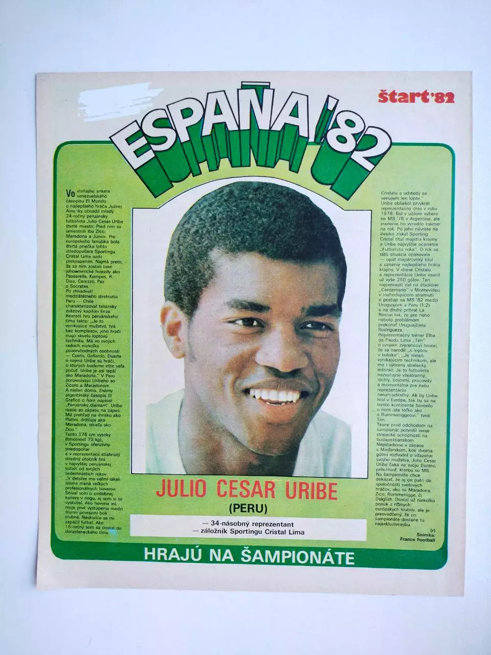 Звезды ЧМ футбол Испания 1982 из журнала Старт ЧССР - Хулио Сезар Урибе - Перу
