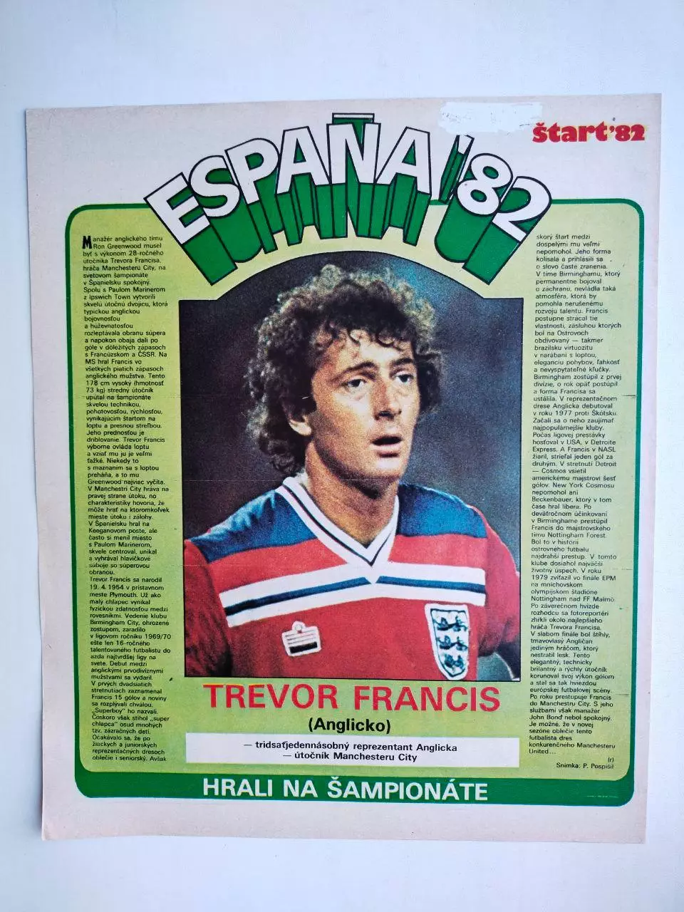 Звезды ЧМ футбол Испания 1982 из журнала Старт ЧССР - Тревор Фрэнсис - Англия