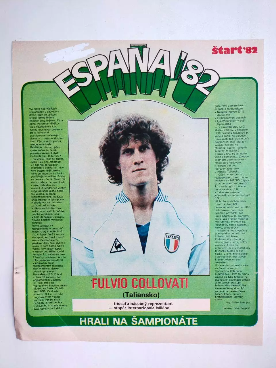 Звезды ЧМ футбол Испания 1982 из журнала Старт ЧССР - Фульвио Колловати - Италия