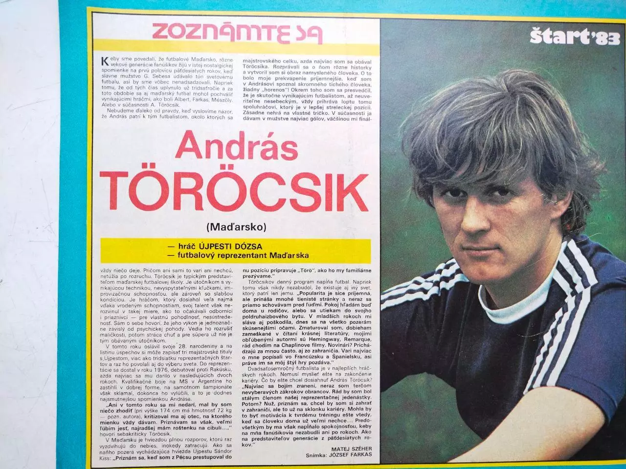 Футбольные звезды из журнала Старт ЧССР 1983 г. - Андраш Теречик Венгрия