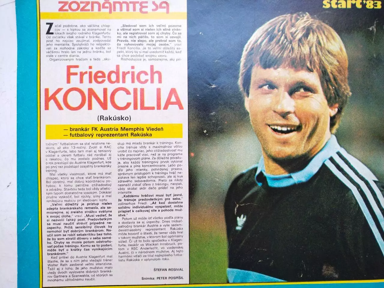 Футбольные звезды из журнала Старт ЧССР 1983 г. - Фридрих Консилия Австрия
