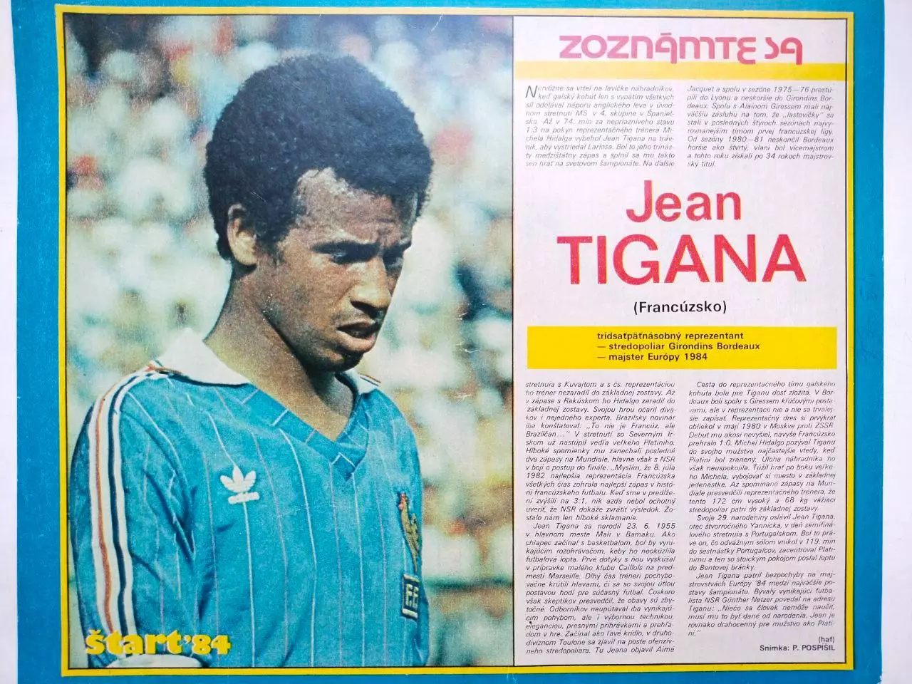 Футбольные звезды из журнала Старт ЧССР 1984 г. - Жан Тигана Франция