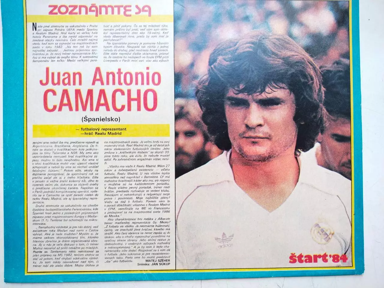 Футбольные звезды из журнала Старт ЧССР 1984 г. - Хосе Антонио Камачо Испания