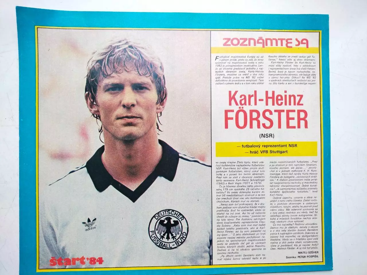 Футбольные звезды из журнала Старт ЧССР 1984 г. - Карл - Хайнц Ферстер Германия