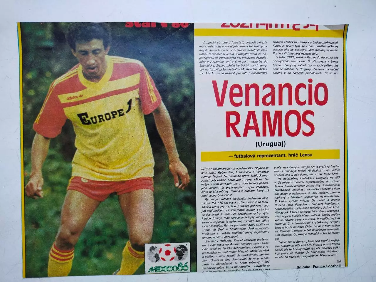 Футбольные звезды из журнала Старт ЧССР 1986 г. - Венансио Рамос Уругвай