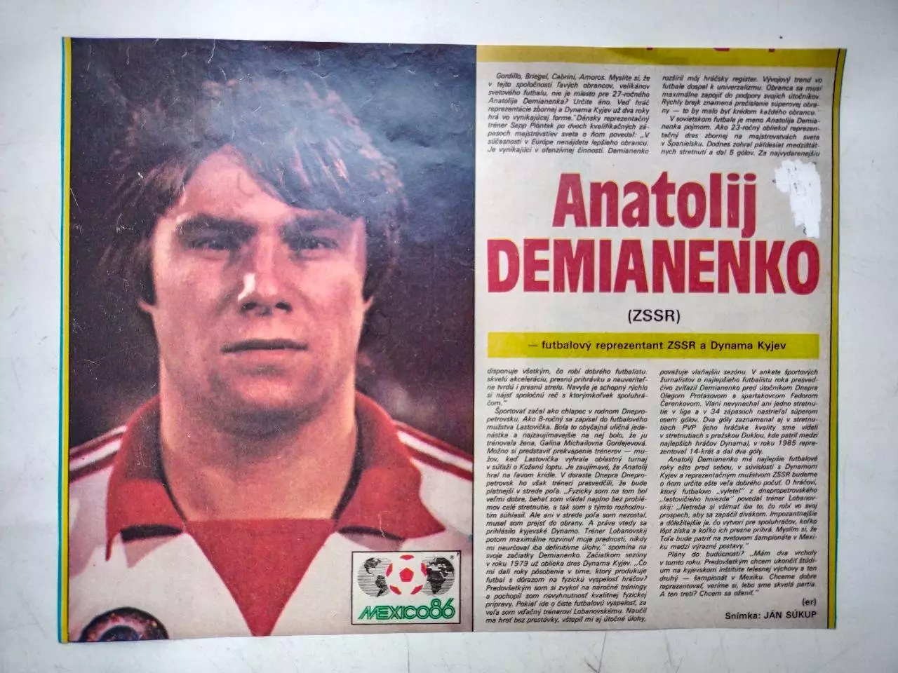 Футбольные звезды из журнала Старт ЧССР 1986 г. - Анатолий Демьяненко СССР