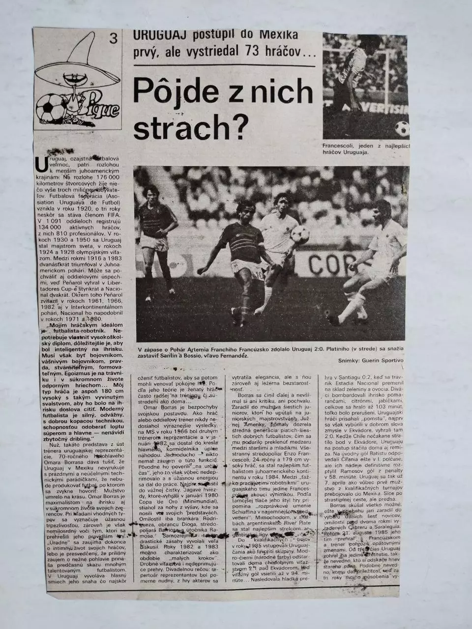 Постер участник чм по футболу из журнала Старт ЧССР- сборная Уругвай 1986 год 1