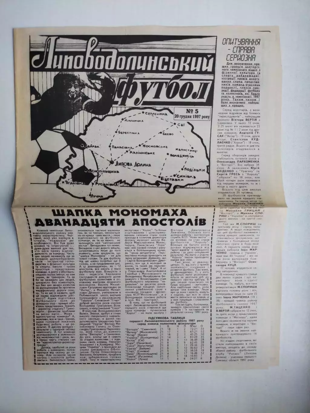 Газета ФУТБОЛ Липоводолинський № 5 за 1997 г.