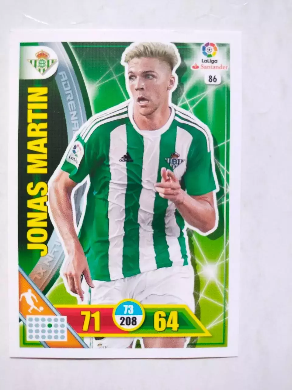 Карточка Футбол Panini Liga Santander 2016-17.Real Betis - Jonas Martin № 86