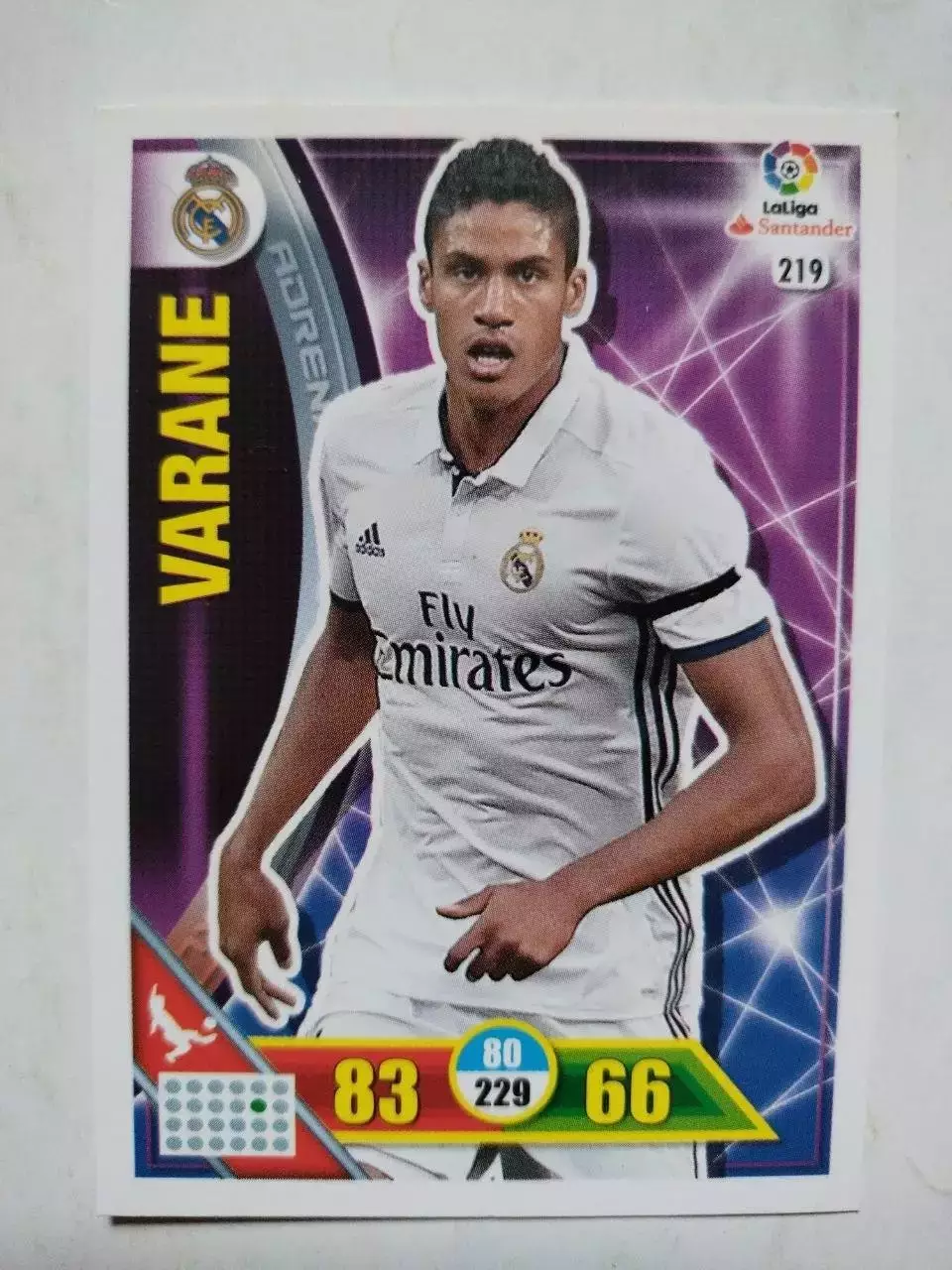 Карточка Футбол Panini Liga Santander 2016-17.Real Madrid -Raphael Varane № 219