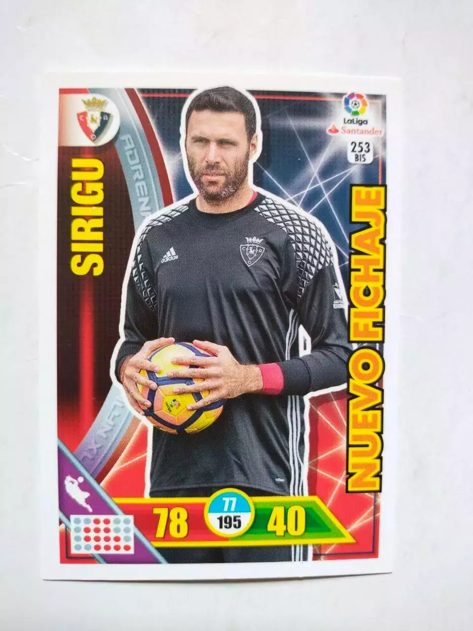 Карточка Футбол Panini Liga Santander 2016-17.Osasuna -Salvatore Sirigu № 253 bi