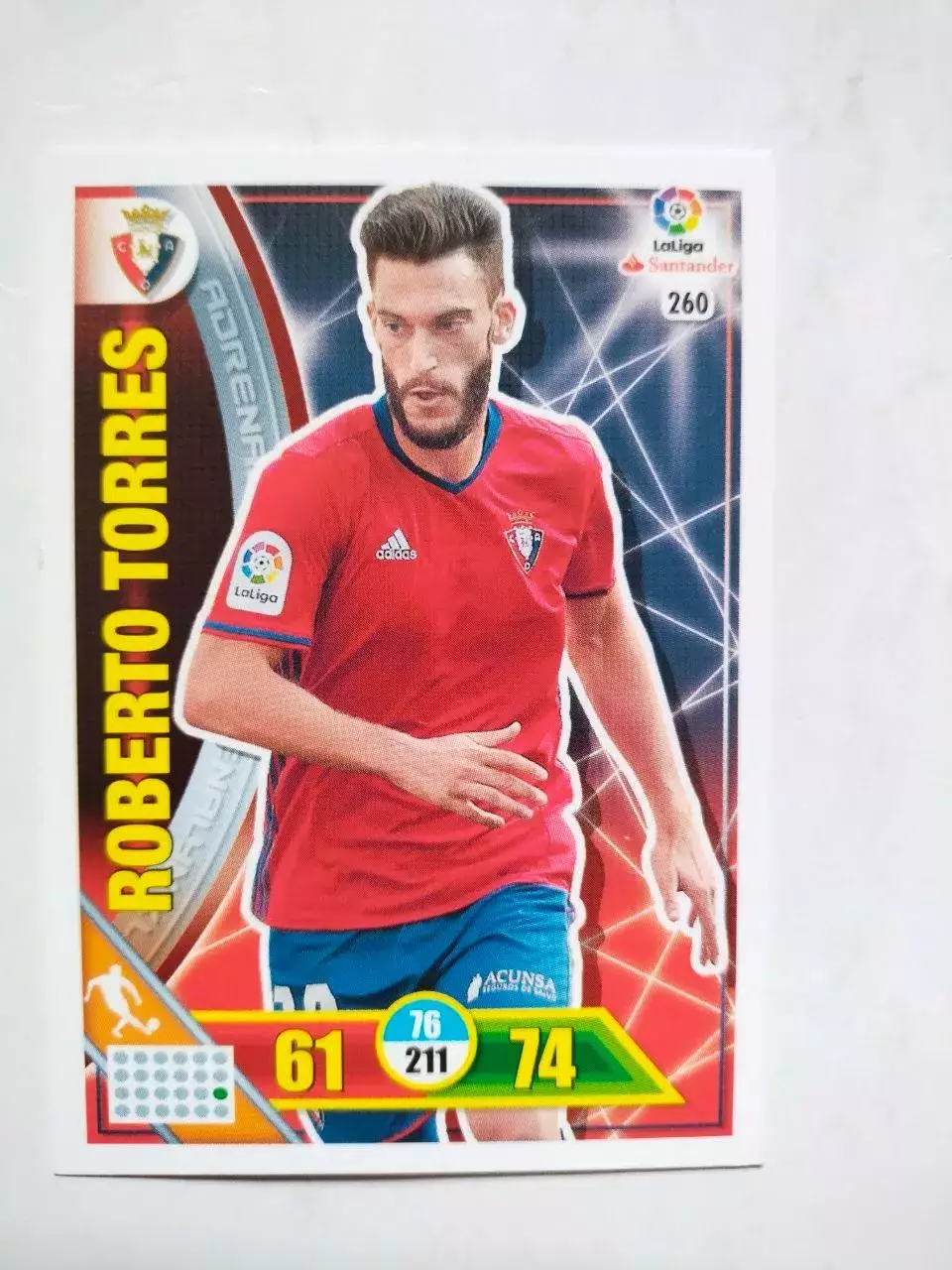 Карточка Футбол Panini Liga Santander 2016-17.Osasuna -Roberto Torres № 260