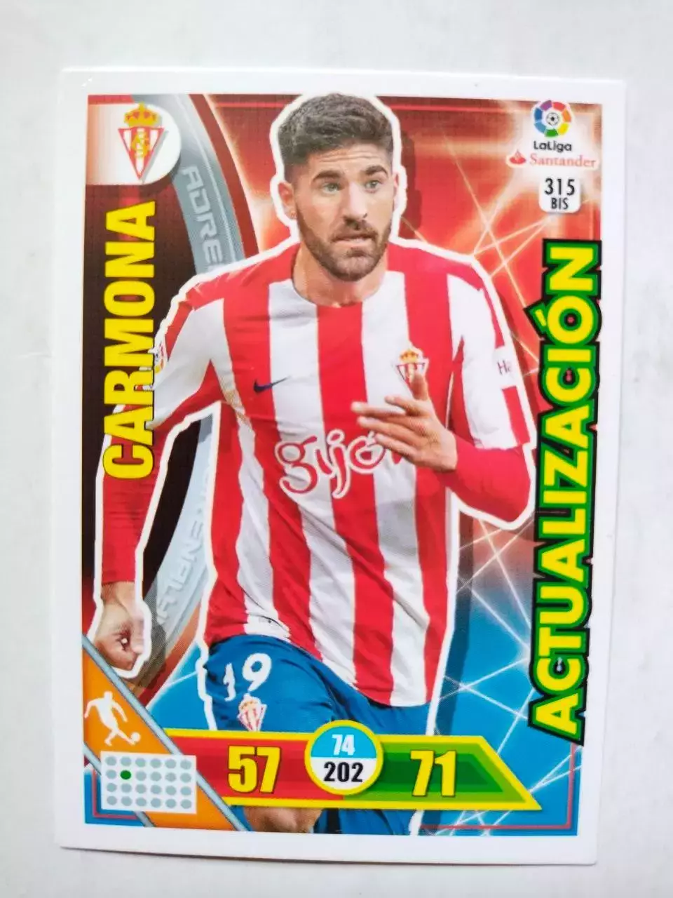 Карточка Футбол Panini Liga Santander 2016-17.Real Sporting - Carmona № 315 bis