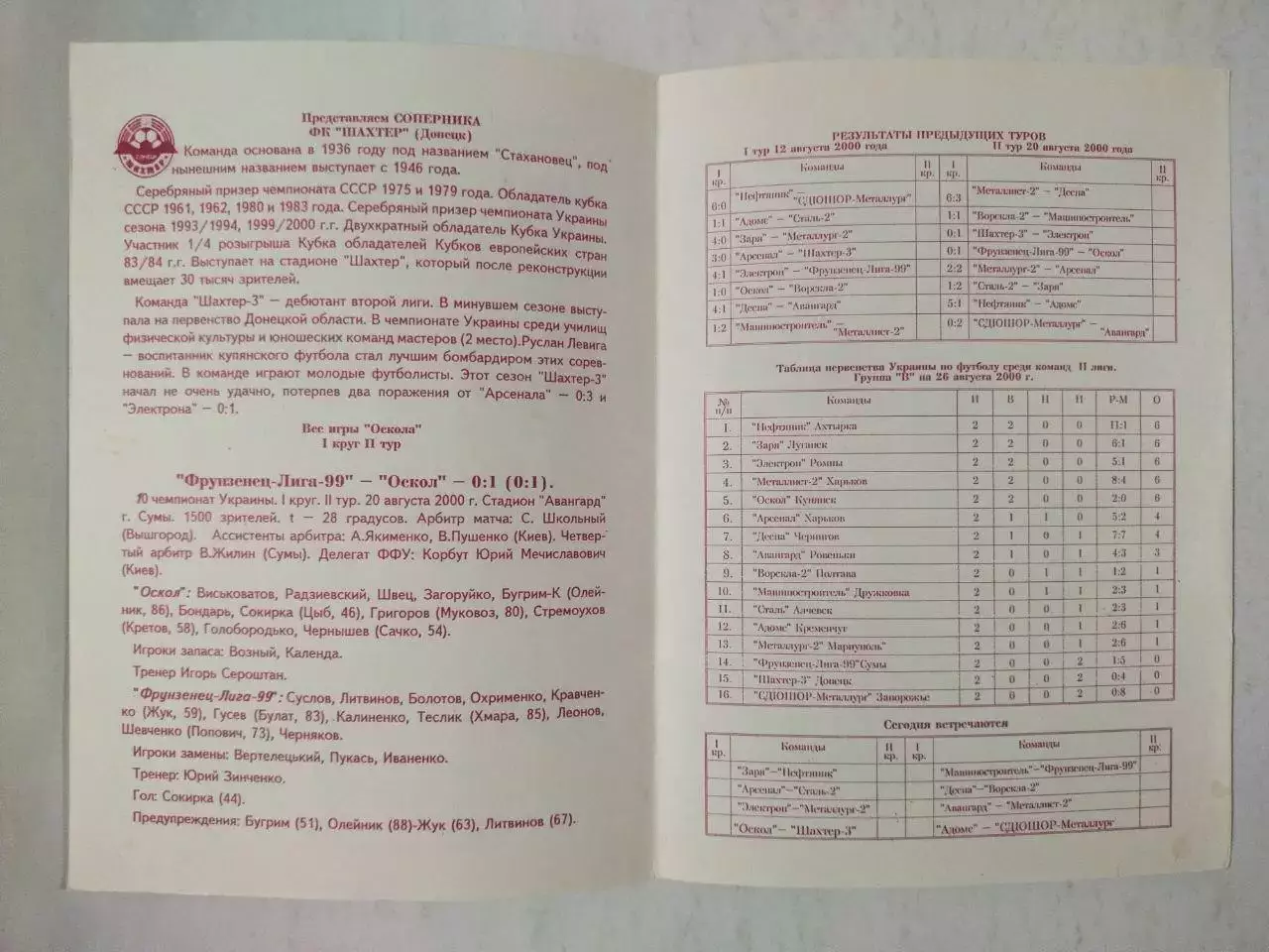 Оскол Купянск - Шахтер - 3 Донецк чемпионат Украины футбол 2 лига 26.09.2000 г 1