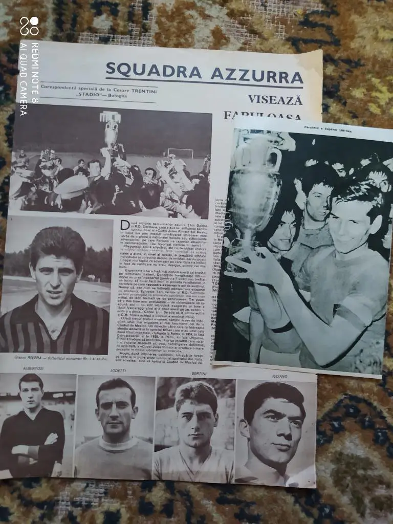 Статья сб. Италии ЧЕ 1968 год и вырезка капитан Факкетти с кубком Европы 1968