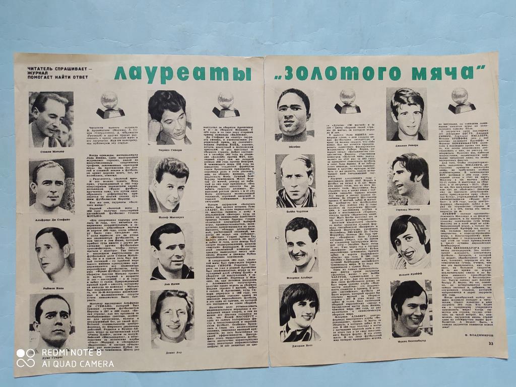 Статья из советского журнала 1973 год Лауреаты ЗОЛОТОГО МЯЧА