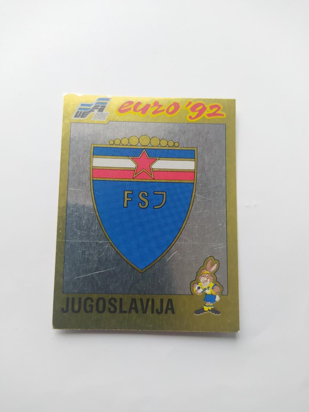 Наклейка ЧЕ - 1992 год PANINI - Emblem Yugoslavia metal № 67