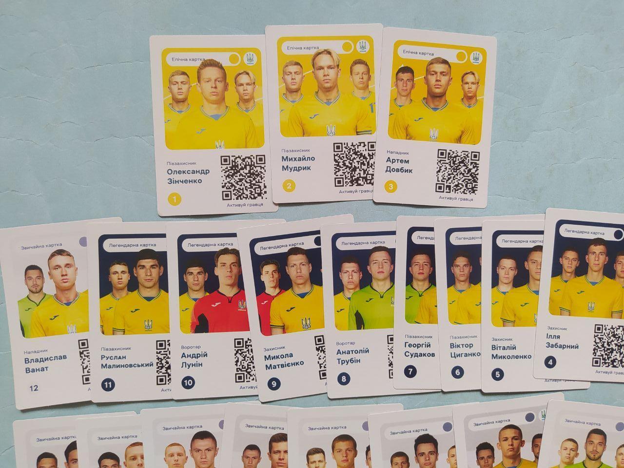 Комплект карточек 28 штук - игроки сборной Украины по футболу 2024 год 1