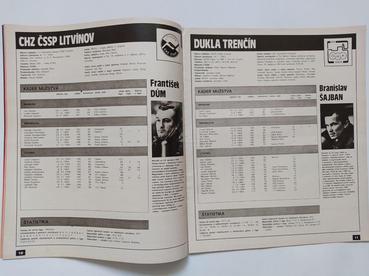 Журнал Стадион ЧССР № 42 за 1985 г. представление хоккейной лиги сезон 1985/1986 2