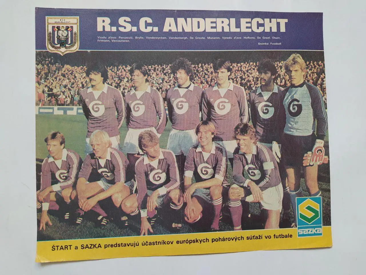 Из журнала Старт Чехословакия футбольный клуб Андерлехт Бельгия 1984 год
