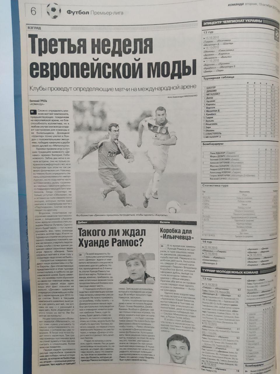 Всеукраинская спортивная газета КОМАНДА выпуск № 194 - 2010 г. постер сб.Украины 1