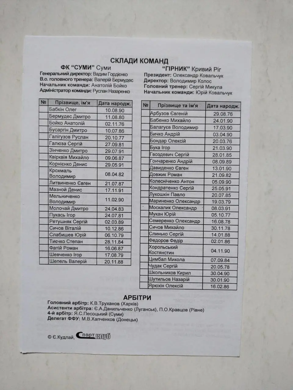 Чемпионат Украины по футболу 2 лига Сумы - Горняк Кривой Рог 27.09.2009 г. 1