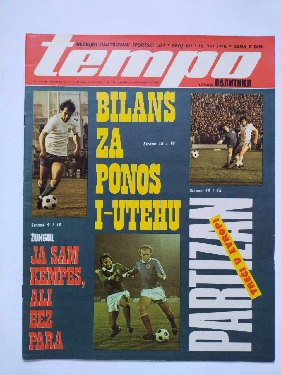 Спортивный журнал Темпо tempo Белград Югославия № 651 за 1978 год