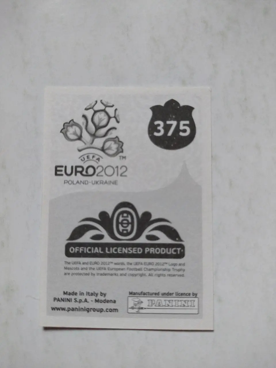 Наклейка ЧЕ - 2012 год PANINI -№ 375 1