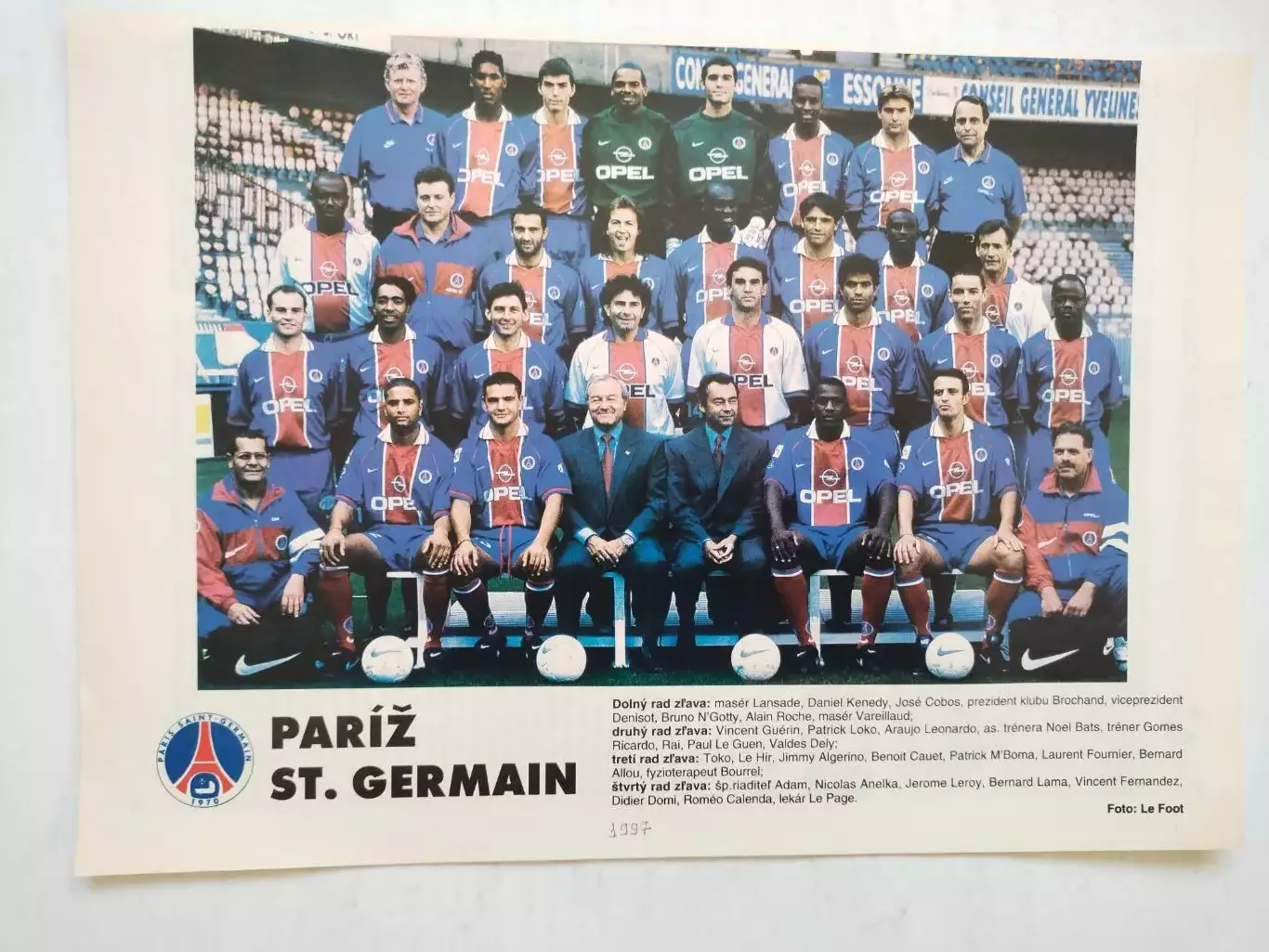 Из журнала Futbal футбольный клуб ПСЖ Франция 1997 г