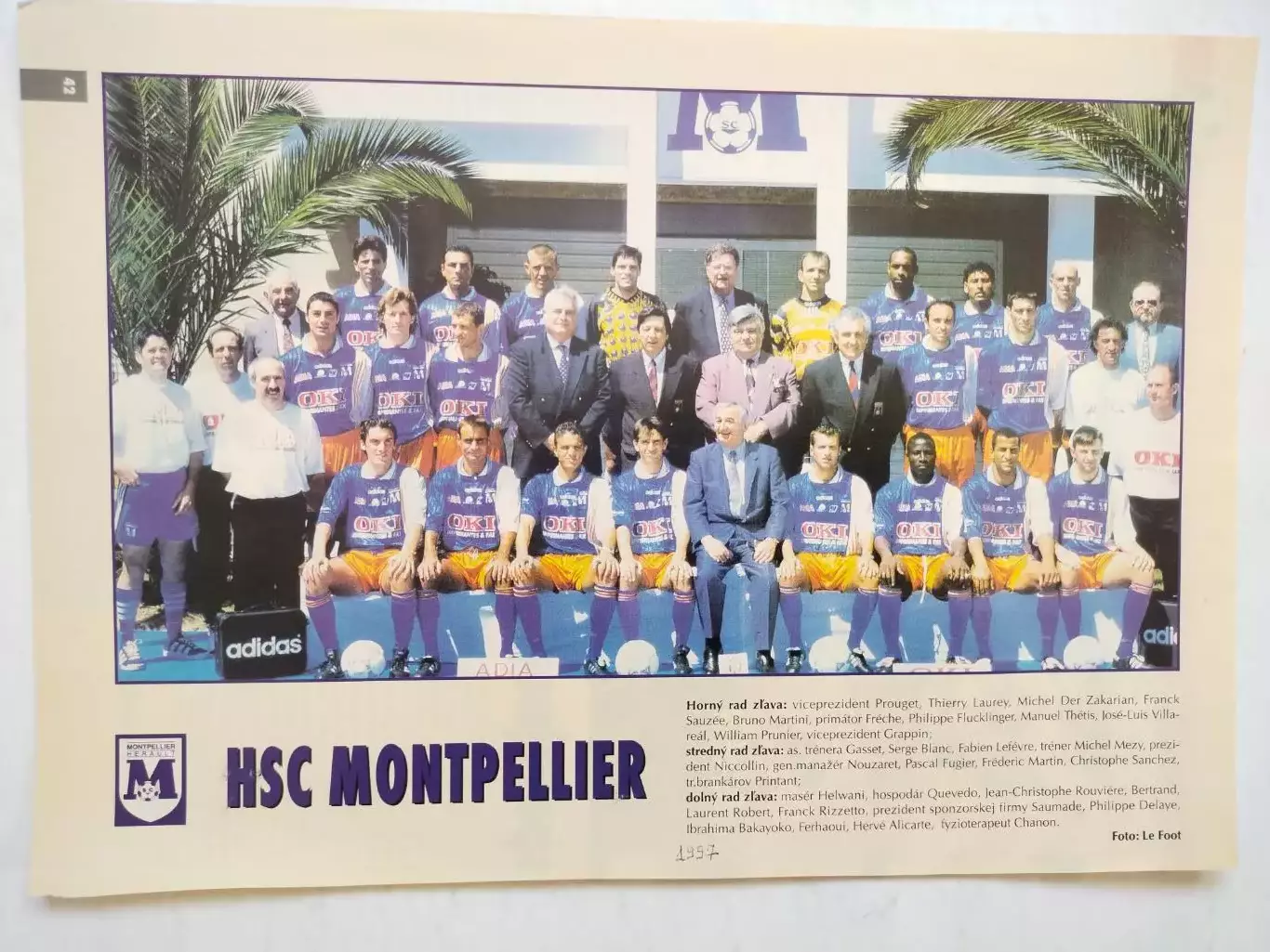 Из журнала Futbal футбольный клуб Монпелье Франция 1997 г