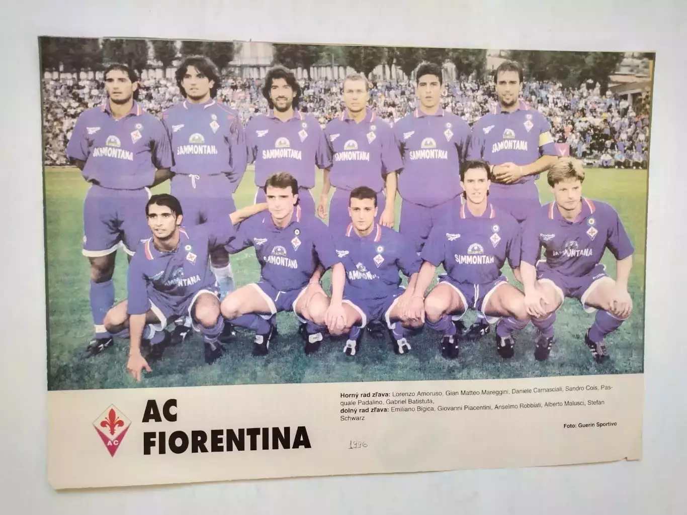 Из журнала Futbal футбольный клуб Фиорентина Италия 1996 г