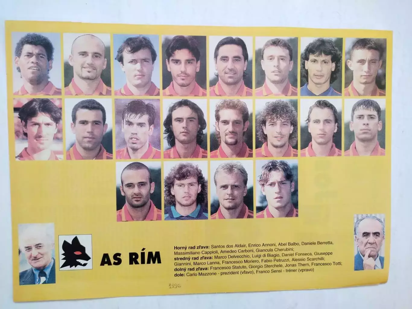 Из журнала Futbal футбольный клуб Рома Италия 1996 г