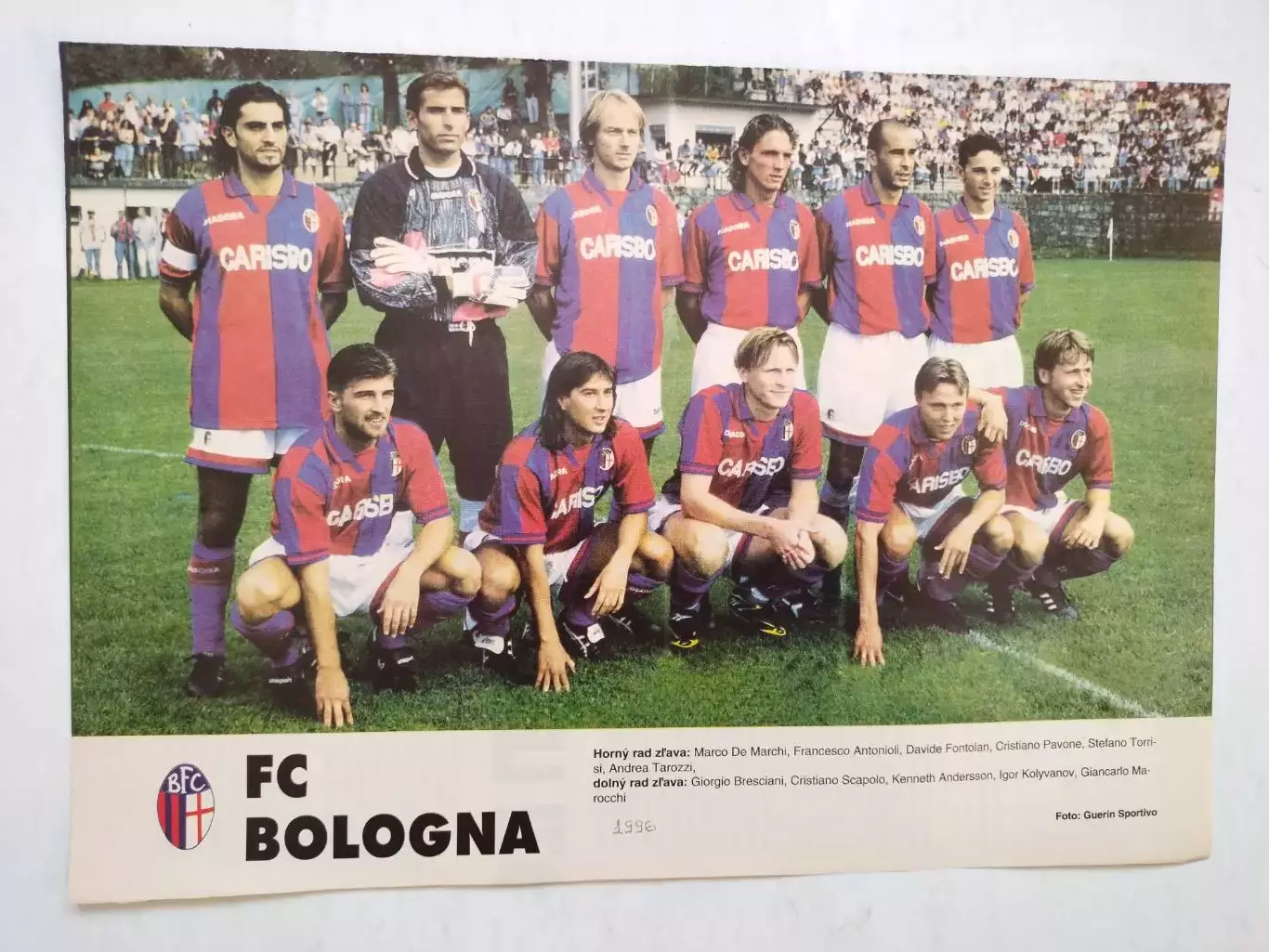 Из журнала Futbal футбольный клуб Болонья Италия 1996 г