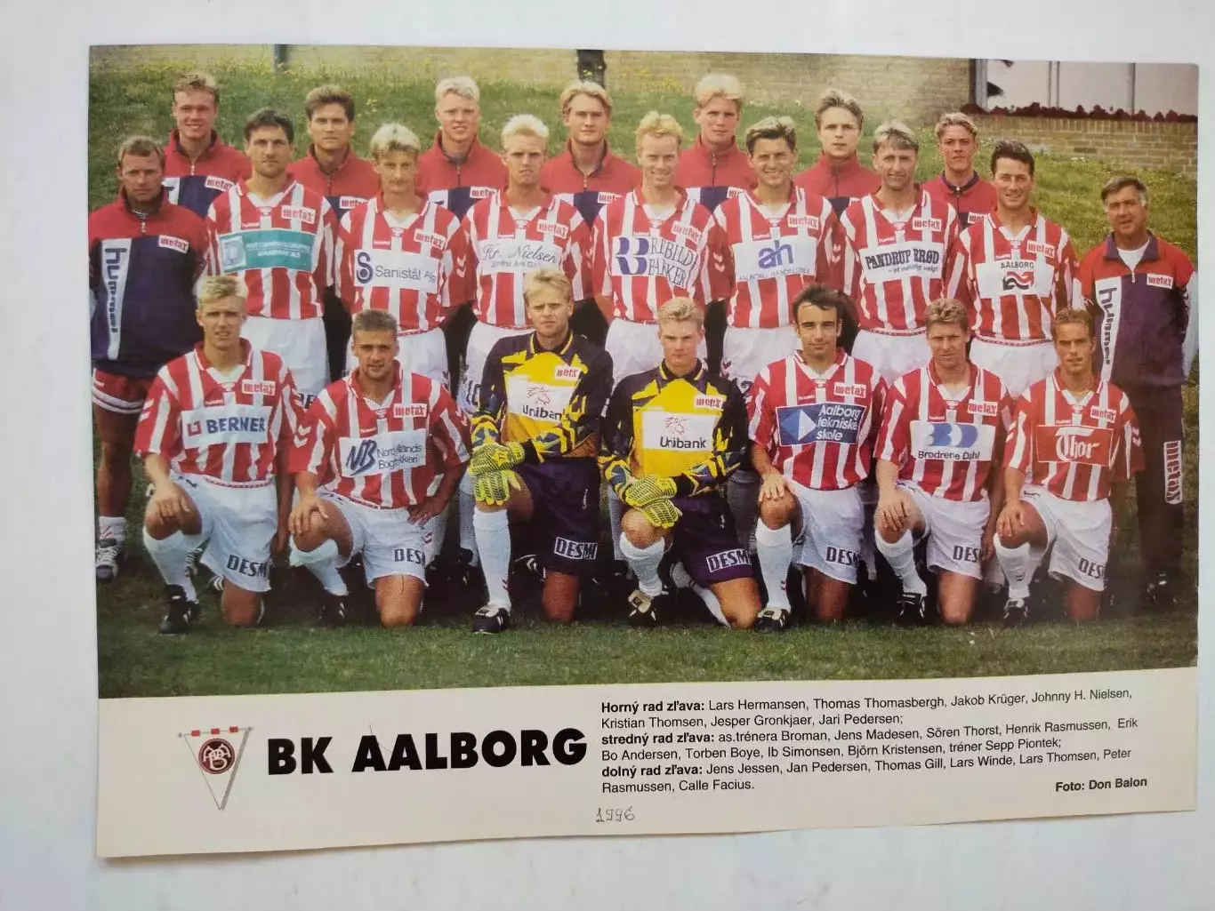 Из журнала Futbal футбольный клуб Ольборг Дания 1996 г