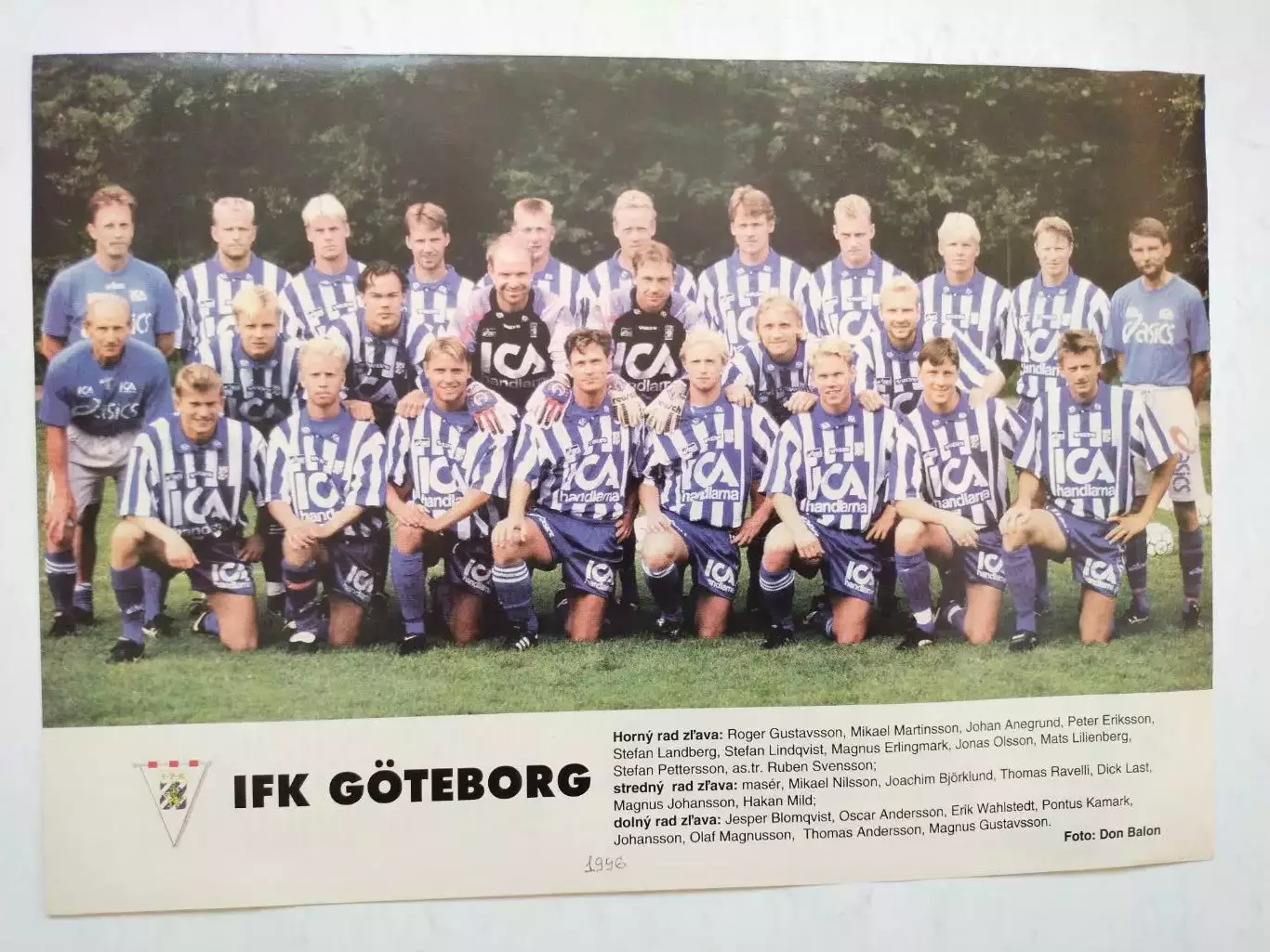 Из журнала Futbal футбольный клуб Гетеборг Швеция 1996 г