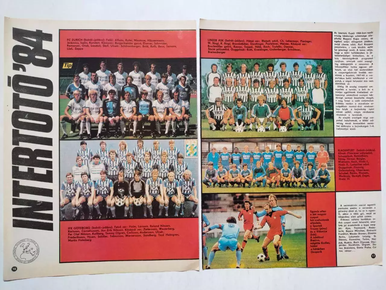 Из журнала kepes sport футбольные клубы Цюрих,Гетеборг,Ласк,Клагенфурт