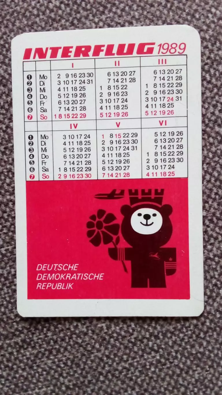 Карманный календарик : ГДР DDR Interflug 1988 г. Аэрофлот Авиация Транспорт