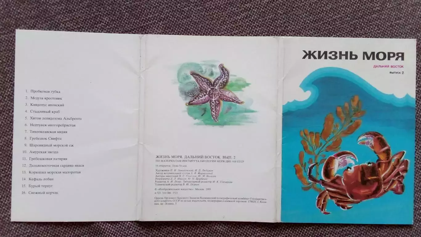 Жизнь моря - Дальний Восток (выпуск № 2) 1989 г. полный набор - 16 открыток 1