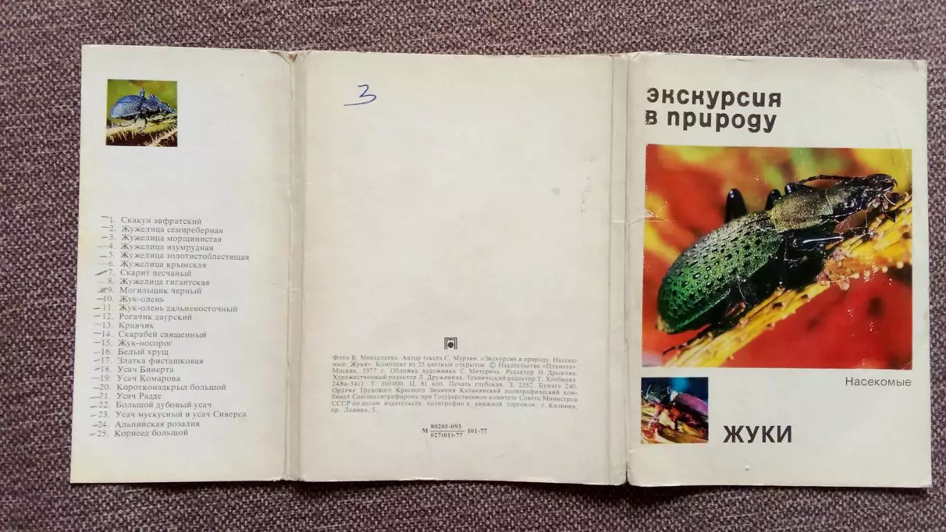 Экскурсия в природу : Жуки (Насекомые) 1977 г. полный набор - 25 открыток 1