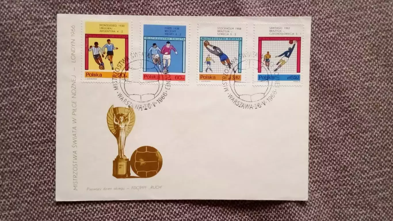 Конверт первого дня : Польша Чемпионат Мира в Англии 1966 (3 конверта) Футбол 2