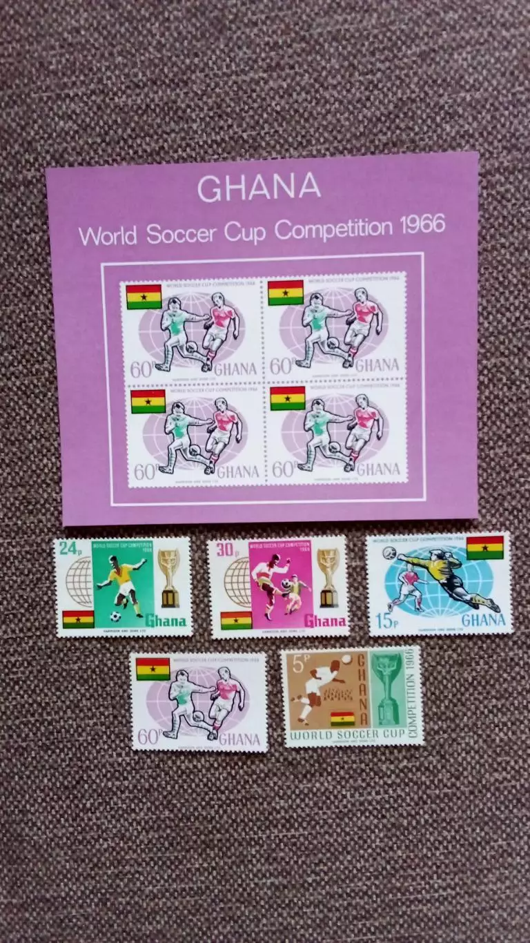 Гана Чемпионат Мира в Англии 1966 полная серия с блоком MNH ** Футбол Спорт
