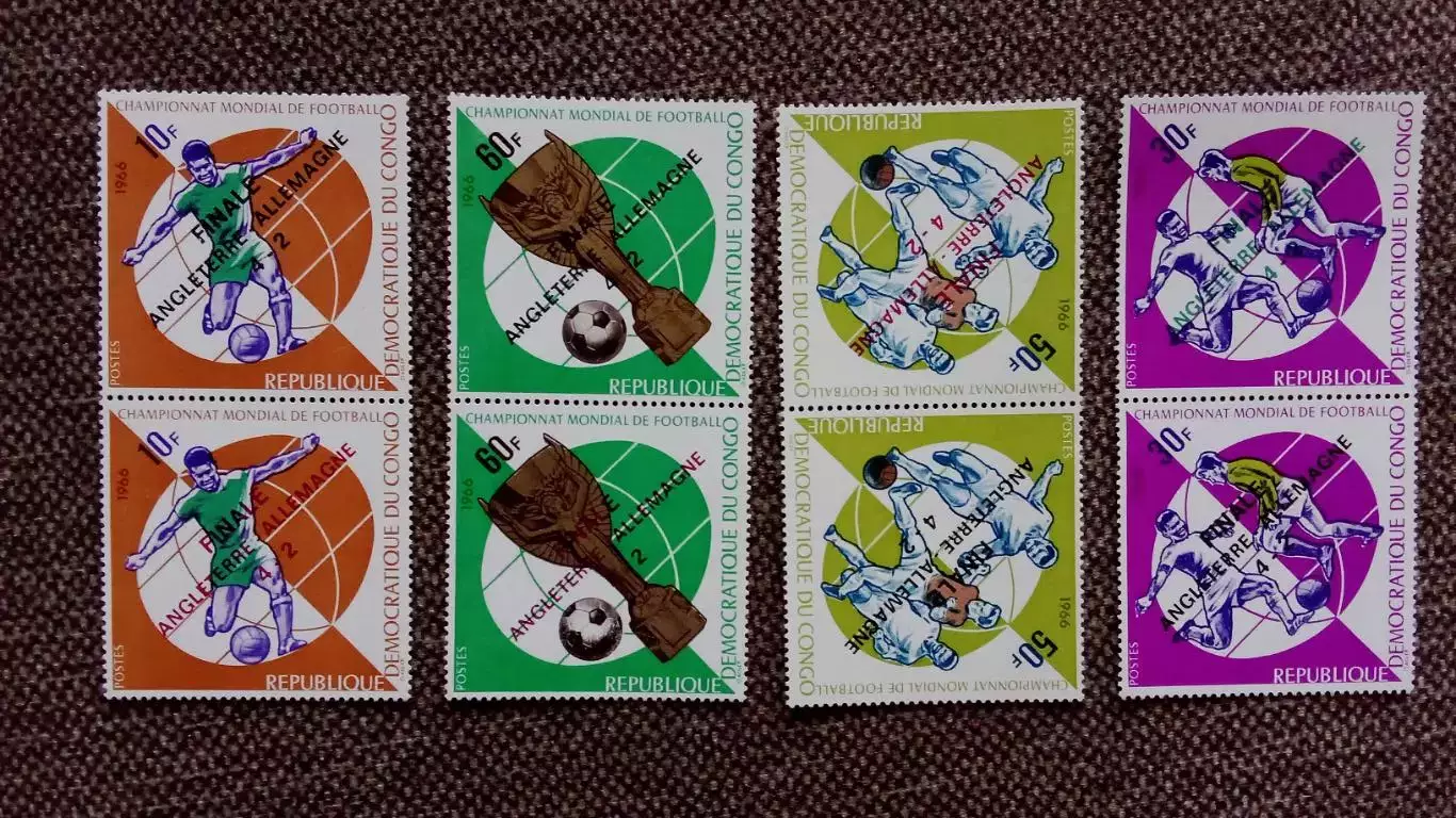 Конго Чемпионат Мира в Англии 1966 полная серия MNH ** Футбол НАДПЕЧАТКИ Спорт