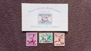 Либерия Чемпионат Мира в Англии 1966 полная серия с блоком MNH ** Футбол Спорт
