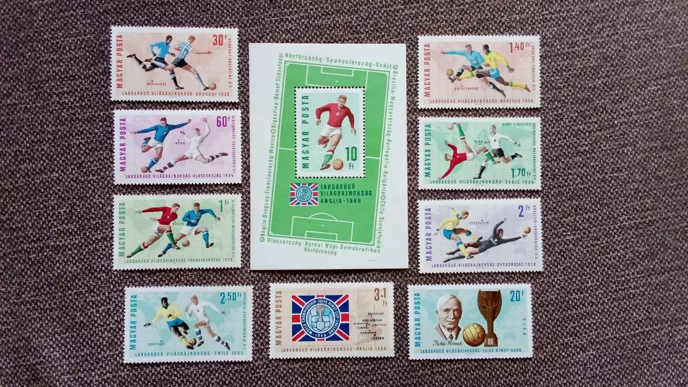 Венгрия Чемпионат Мира в Англии 1966 полная серия с блоком MNH ** Футбол Спорт