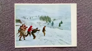 Закарпатье (Карпаты) - Туристы на лыжной прогулке 1962 г. Туризм Лыжный спорт