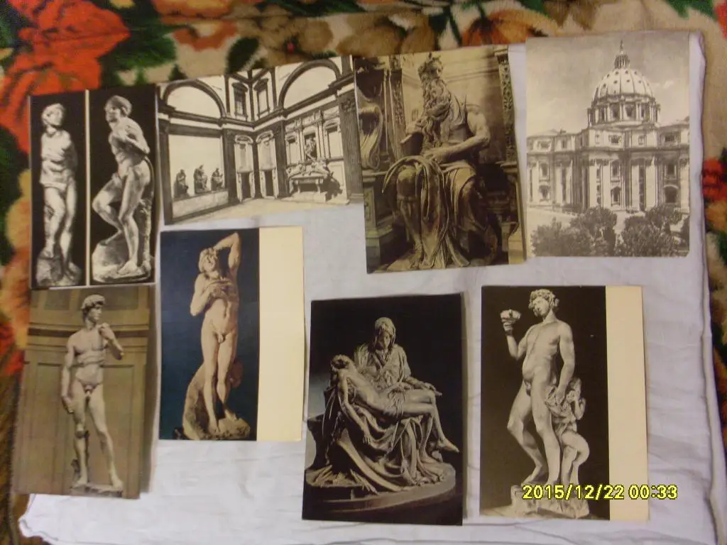 Скульптура - архитектура Микеланджело 1975 г. , 22 открытки ( крупноформатные ) 2