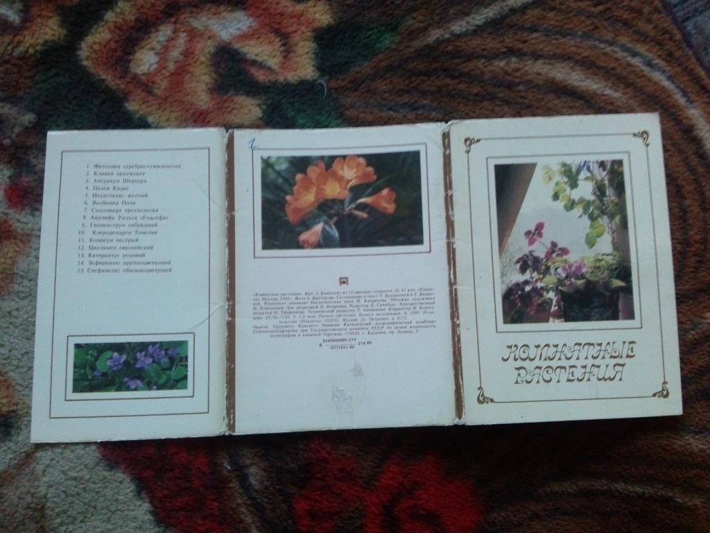 Комнатные растения 1986 г. полный набор - 15 открыток (Флора , цветы) чистые 1